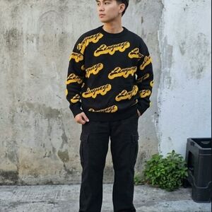Language Black & Yellow Graphic Crewneck Sweater